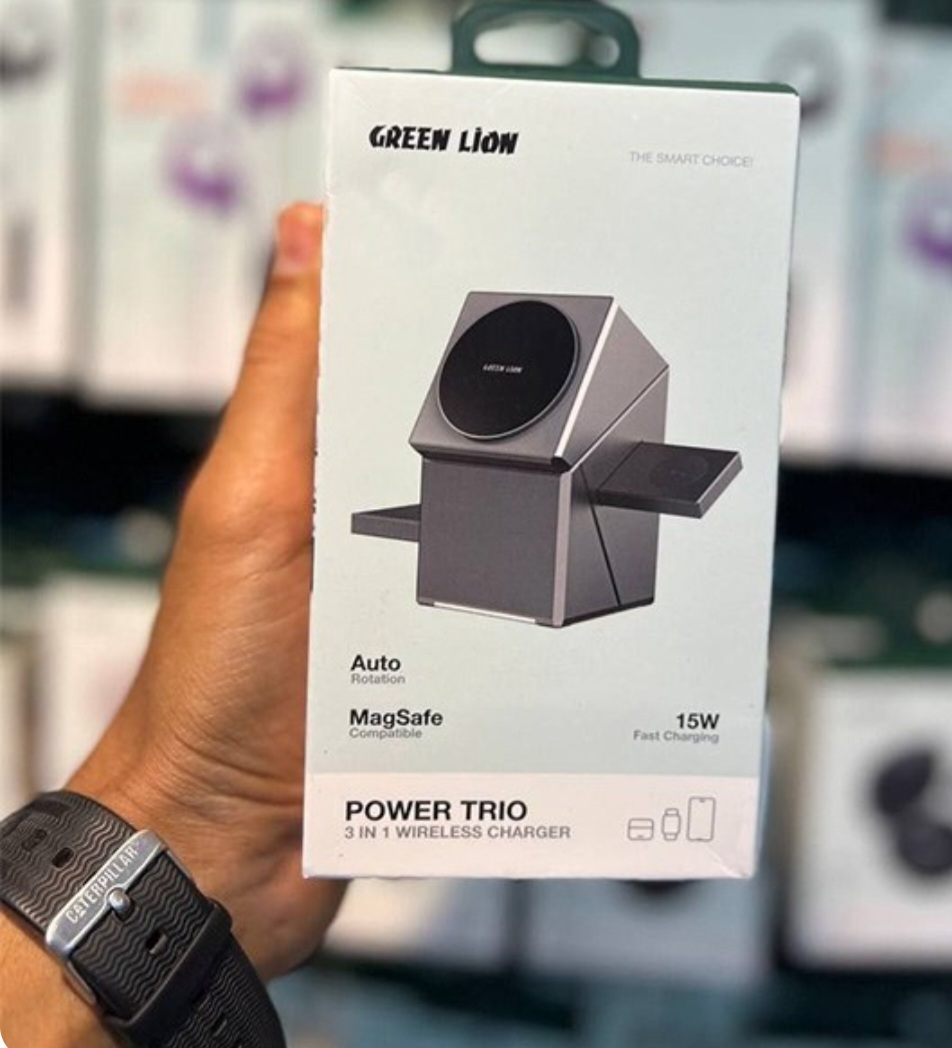 پایه شارژر مغناطیسی 15 وات گرین لاین مدل Power Trio 3in1 Wireless Charger